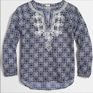 J. Crew blue & white print tunic with embroidery Size Small